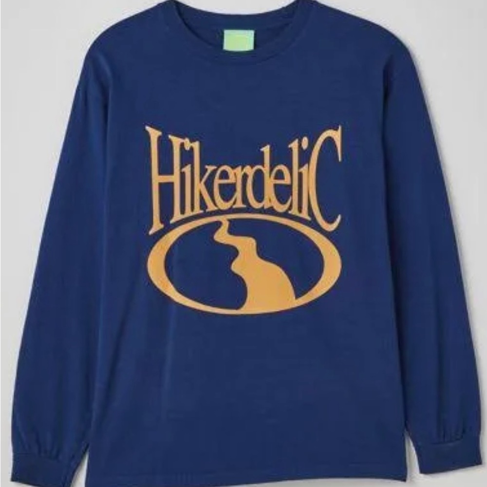 NEW Hikerdelic + UO Men’s long sleeved tee shirt size medium navy/orange